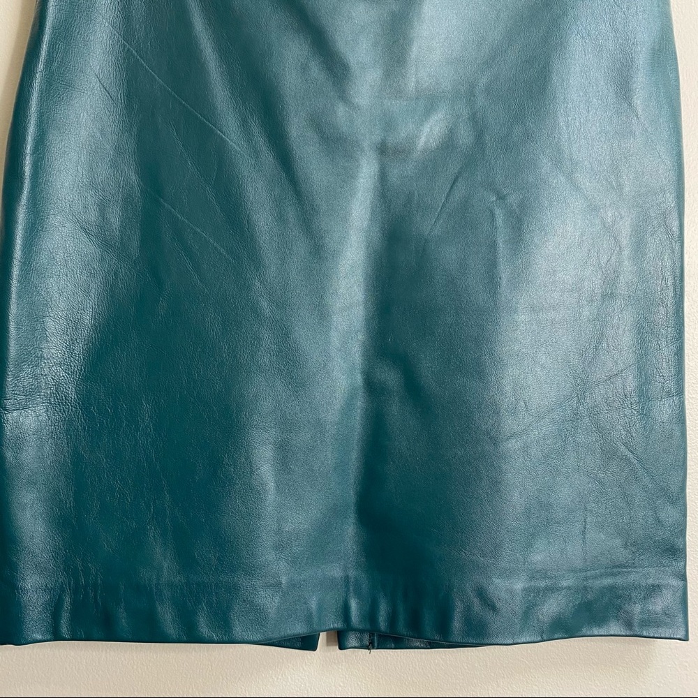 Nicole Miller Artelier Teal Leather Pencil Skirt Size 10 - Picture 3 of 12